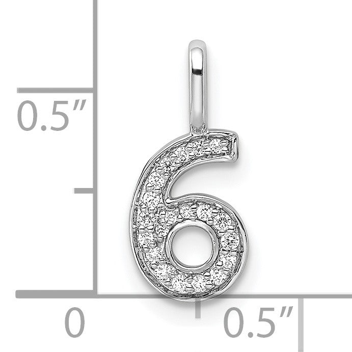 14k White Gold Diamond Number 6 Pendant