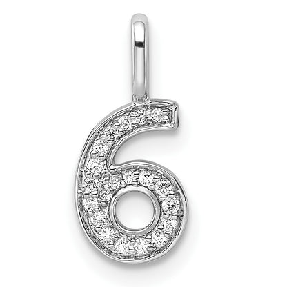 14k White Gold Diamond Number 6 Pendant