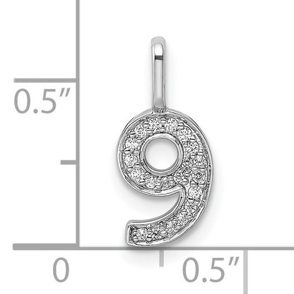 14k White Gold Diamond Number 9 Pendant