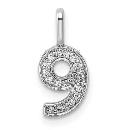 14k White Gold Diamond Number 9 Pendant