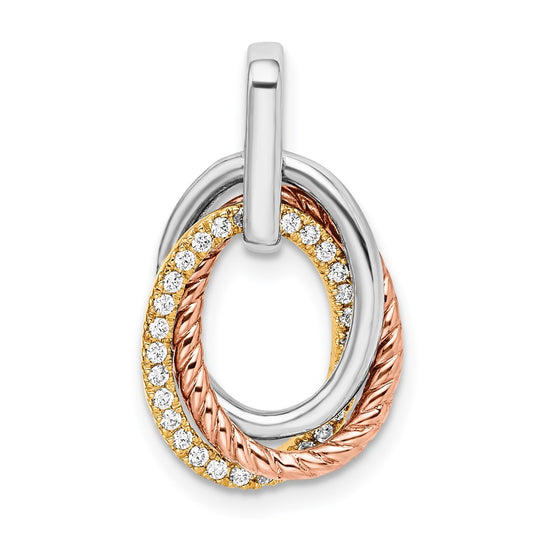 14k Tri-color Double Oval Diamond Pendant