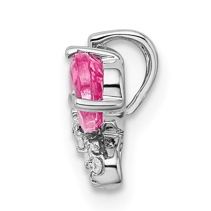 14k White Gold Pear Pink Tourmaline and Diamond Butterfly Chain Slide