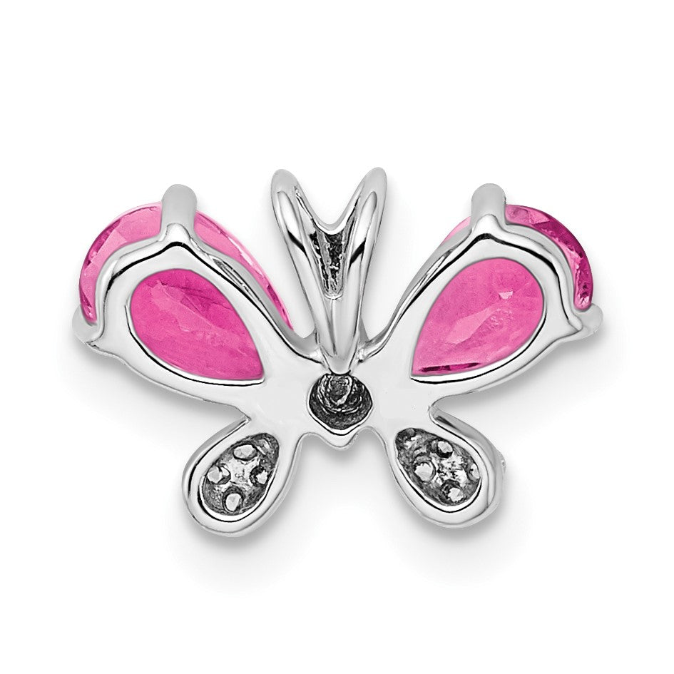 14k White Gold Pear Pink Tourmaline and Diamond Butterfly Chain Slide