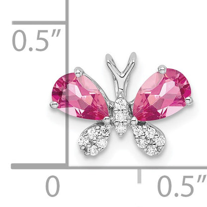 14k White Gold Pear Pink Tourmaline and Diamond Butterfly Chain Slide