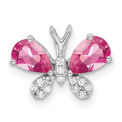 14k White Gold Pear Pink Tourmaline and Diamond Butterfly Chain Slide