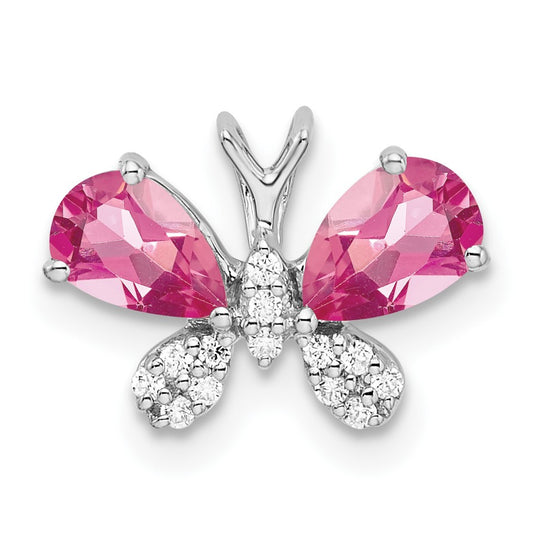 14k White Gold Pear Pink Tourmaline and Diamond Butterfly Chain Slide
