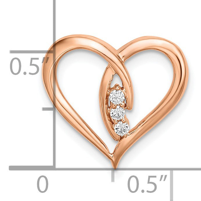 14k Rose Gold Diamond Polished 3-Stone Heart Chain Slide