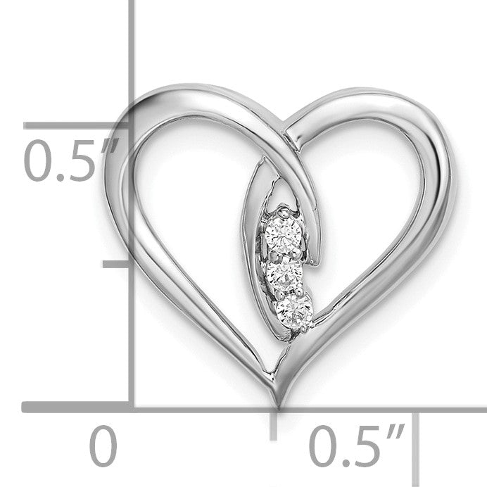 14k White Gold Diamond Polished 3-Stone Heart Chain Slide