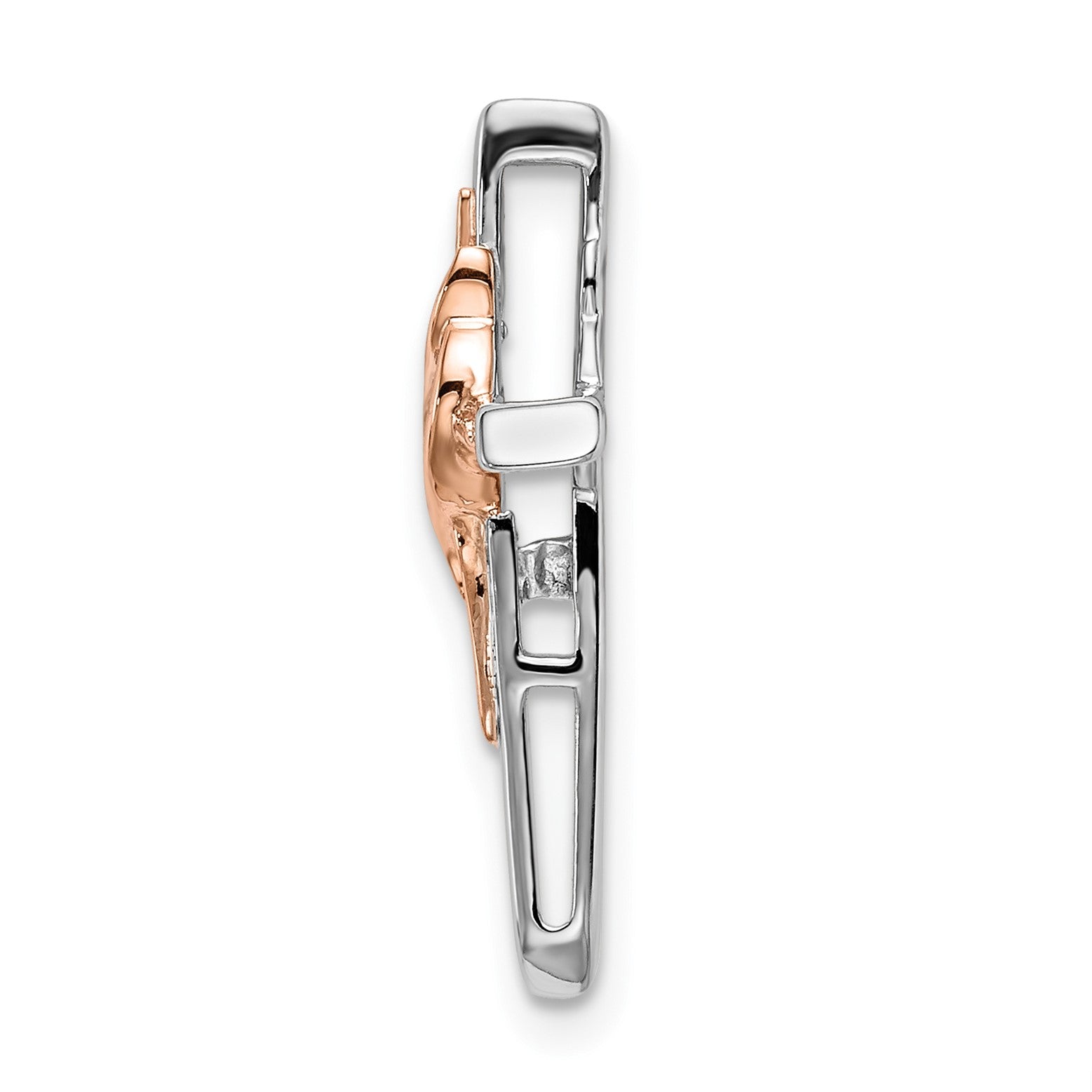14k Two-tone White and Rose Gold Diamond Cross Chain Slide