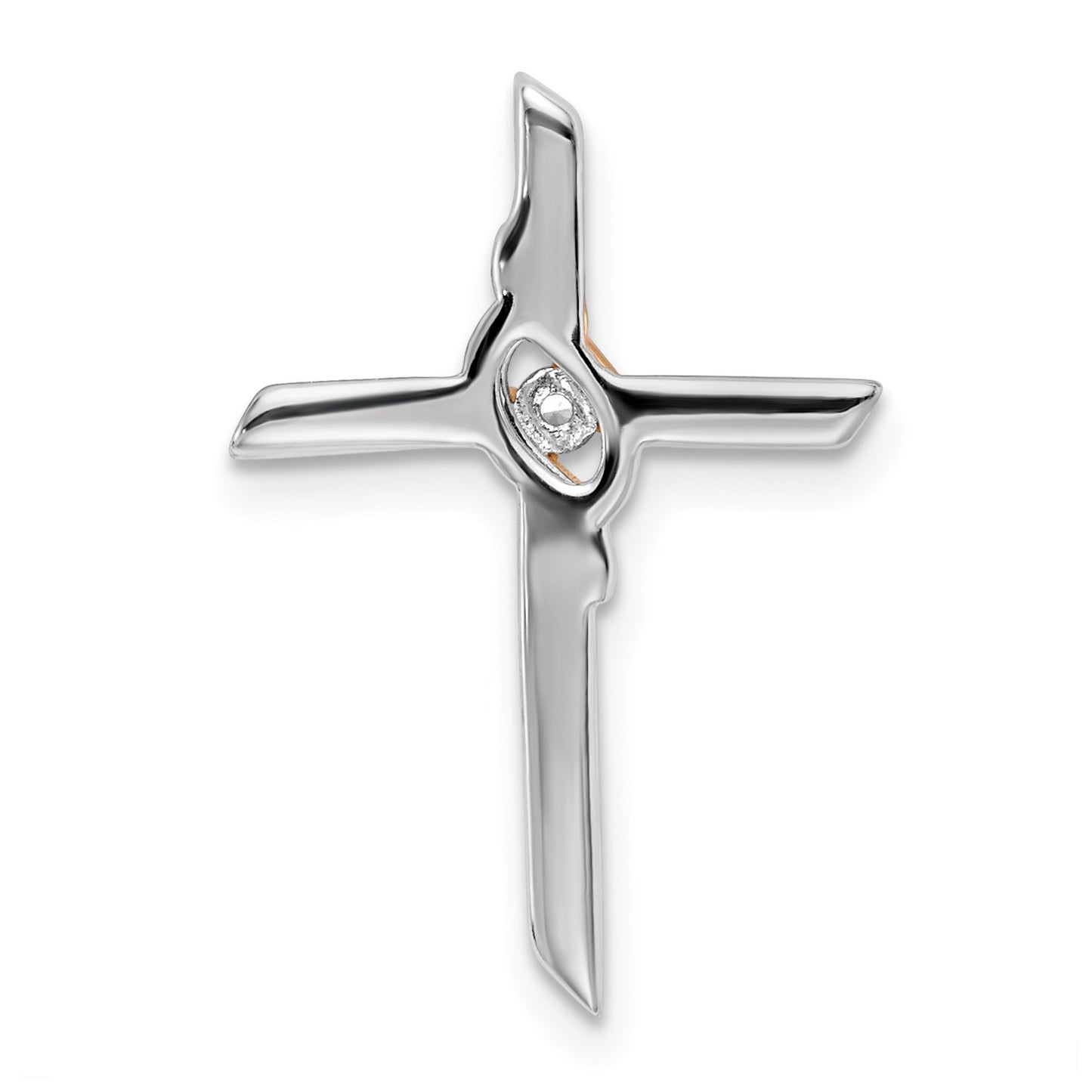14k Two-tone White and Rose Gold Diamond Cross Chain Slide