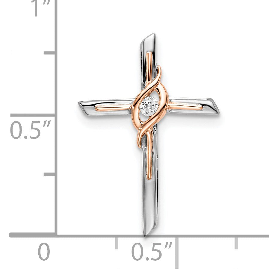 14k Two-tone White and Rose Gold Diamond Cross Chain Slide