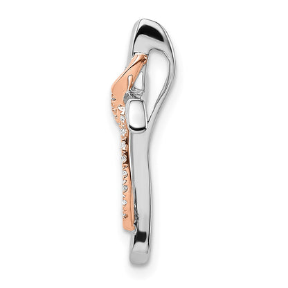 14k Two-tone White and Rose Gold 1/15 carat Diamond Cross with Ribbon Chain Slide