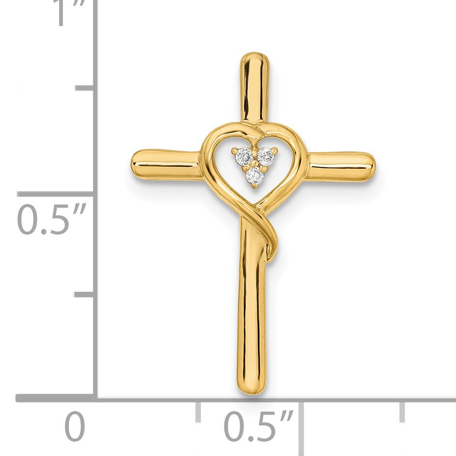 14k Polished Cross with Heart Diamond Chain Slide
