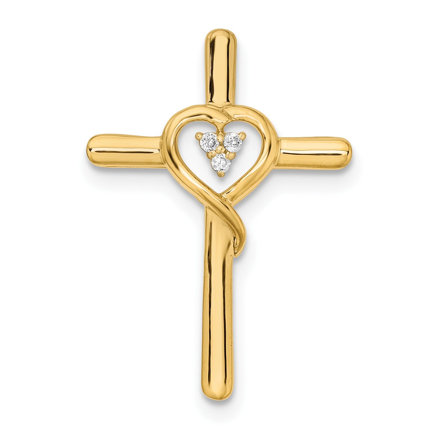 14k Polished Cross with Heart Diamond Chain Slide