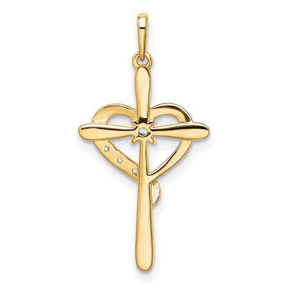 14k Rose Gold Cross w/Heart Diamond Pendant