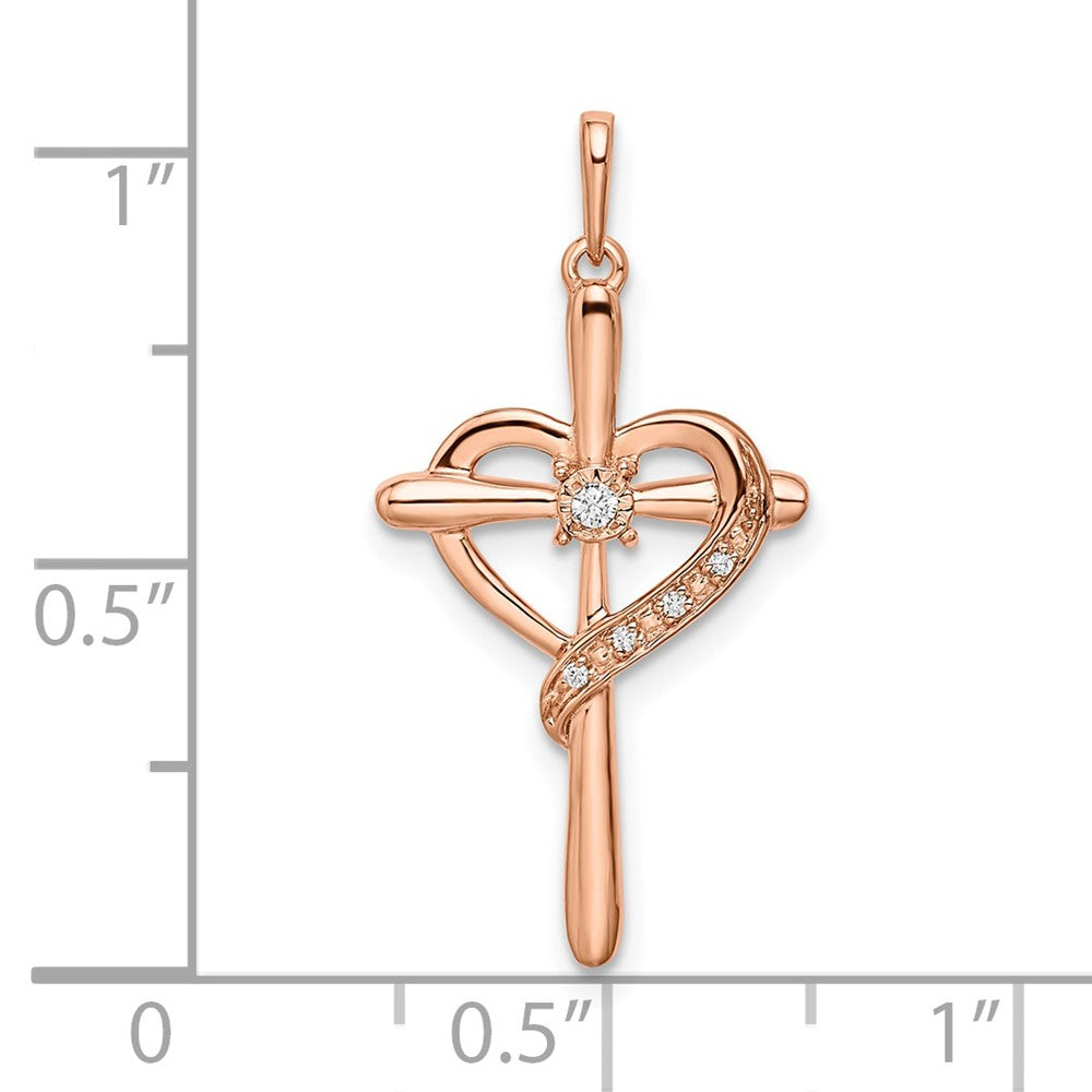 14k Rose Gold Cross w/Heart Diamond Pendant