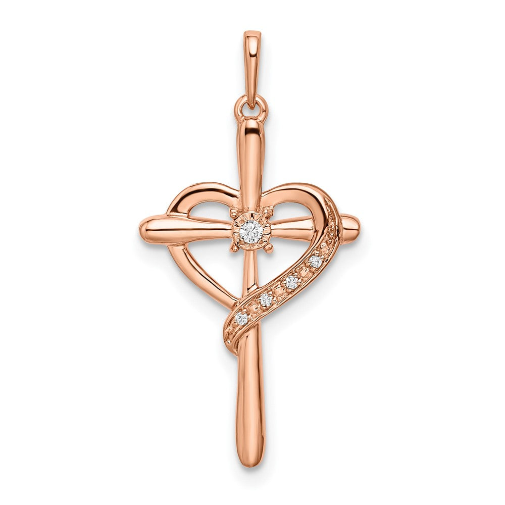 14k Rose Gold Cross w/Heart Diamond Pendant