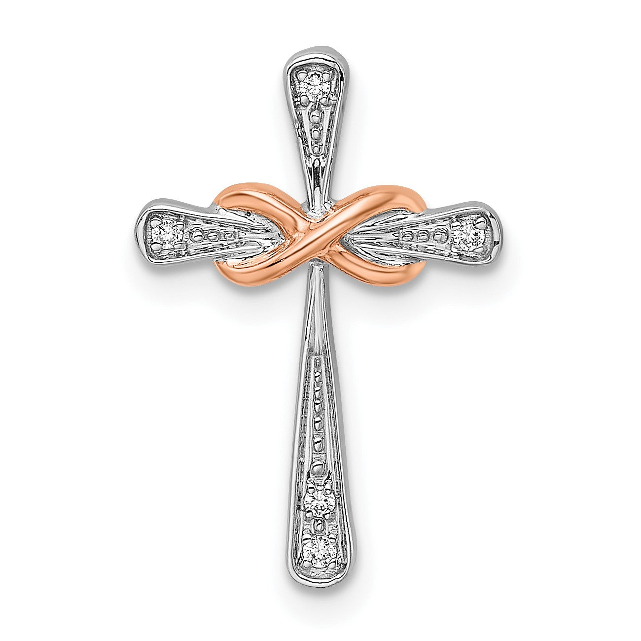 14k Two-tone White and Rose Gold Diamond Cross with Infinity Chain Slide