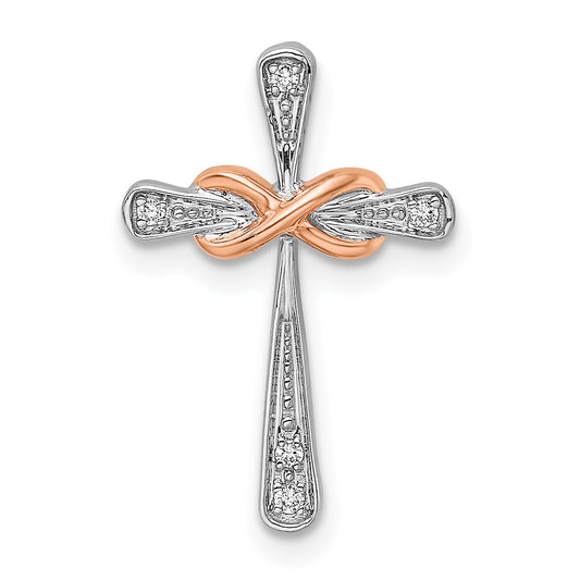 14k Two-tone White and Rose Gold Diamond Cross with Infinity Chain Slide