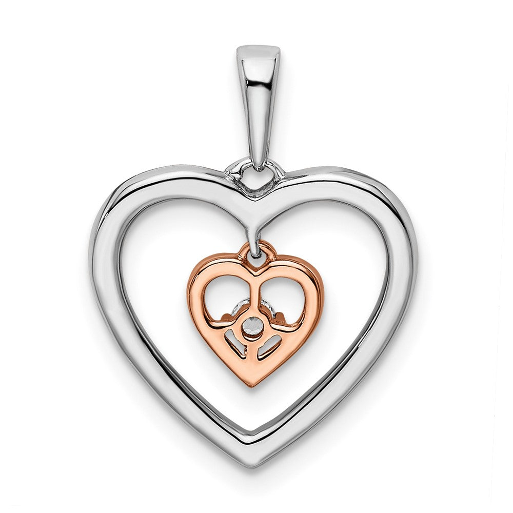 14k Two-tone White and Rose Double Heart Diamond Pendant