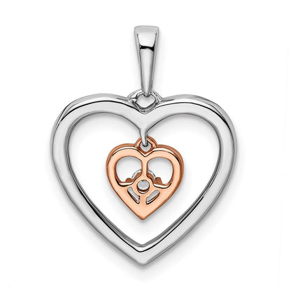 14k Two-tone White and Rose Double Heart Diamond Pendant