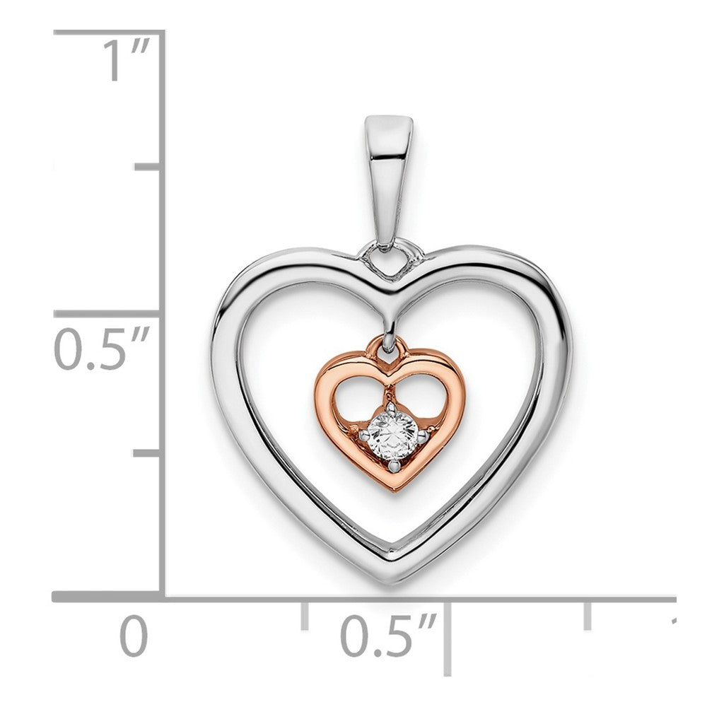 14k Two-tone White and Rose Double Heart Diamond Pendant