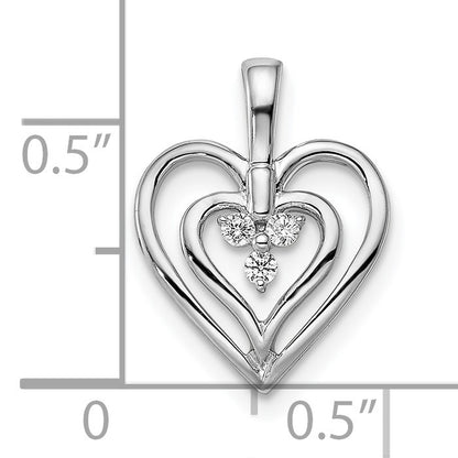 14k White Gold Polished Two Hearts Diamond Pendant
