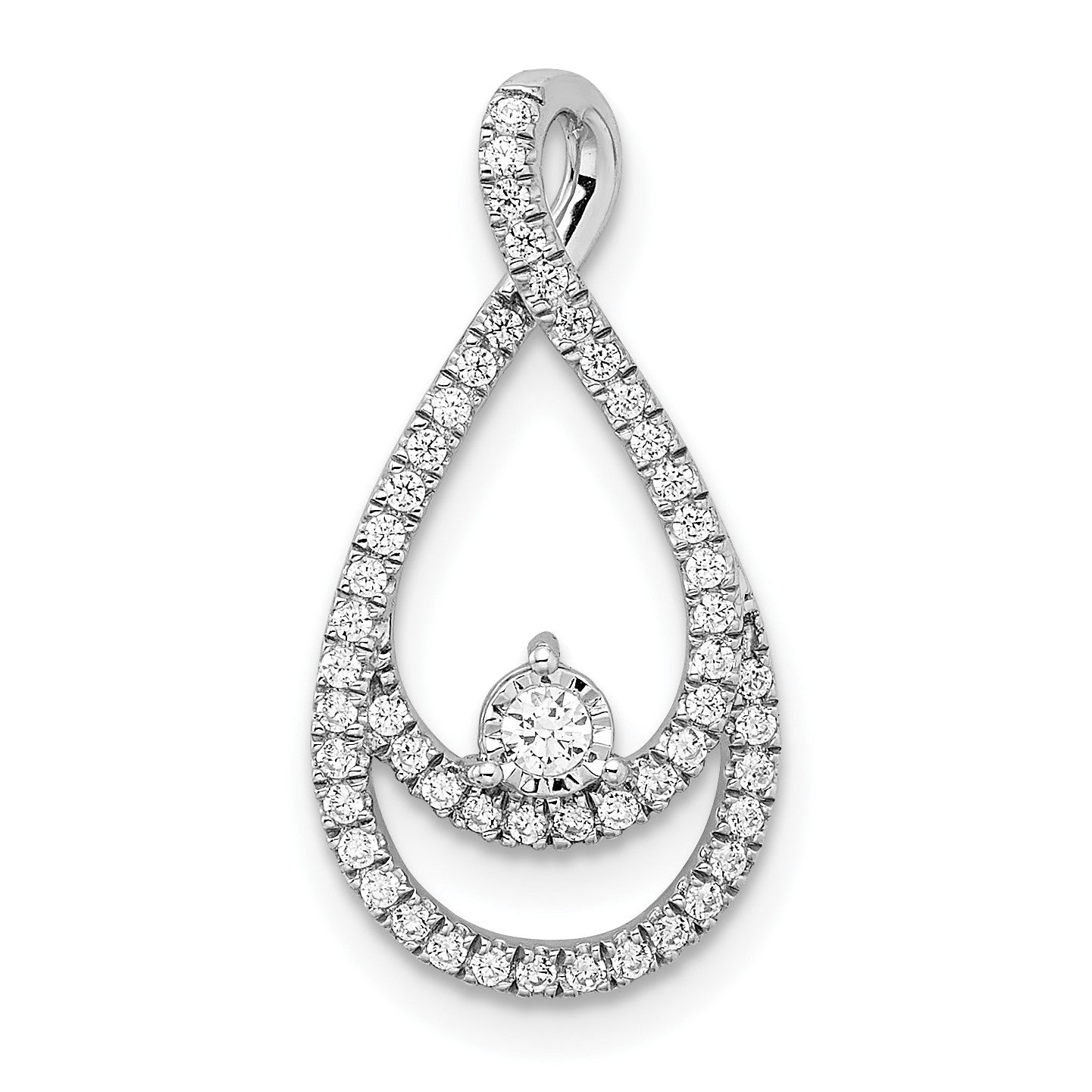 14k White Gold 1/5 carat Diamond Double Teardrop Chain Slide