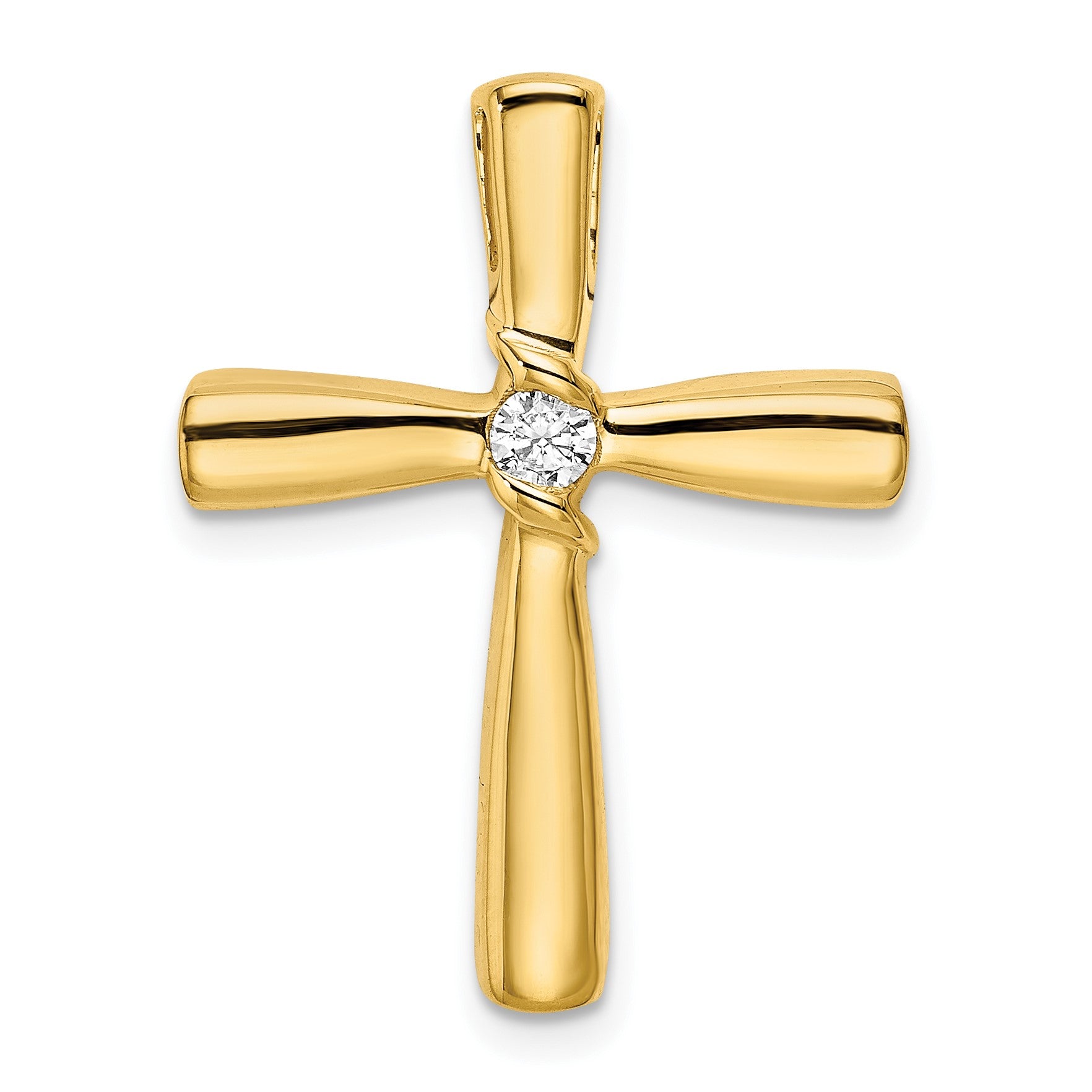 14k Polished 1/10 carat Diamond Cross Chain Slide