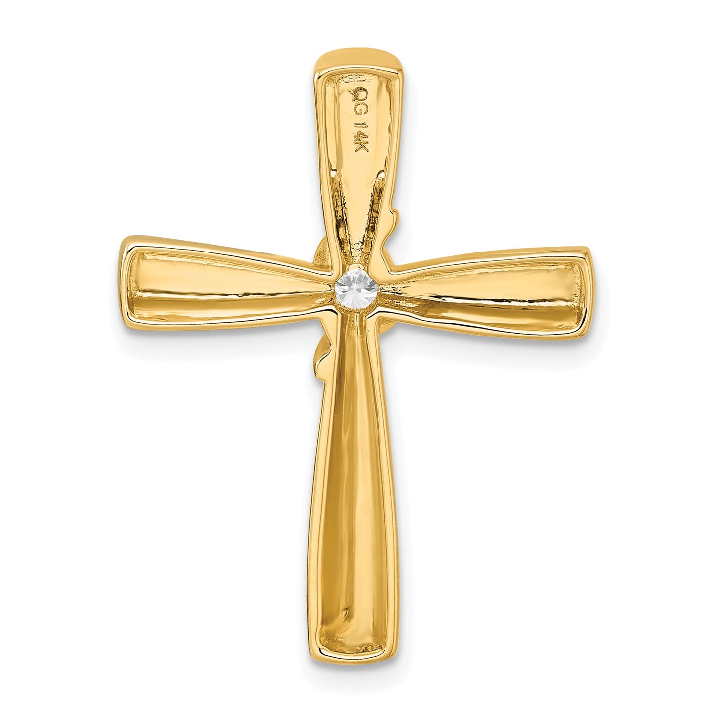 14k Polished 1/6 carat Diamond Cross Chain Slide