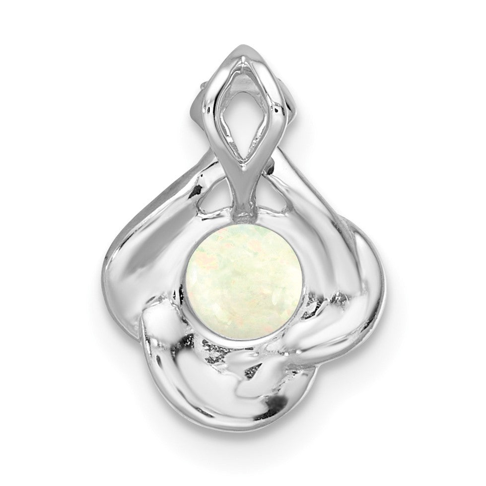 14k White Gold Polished Oval Opal and Diamond Vintage Chain Slide