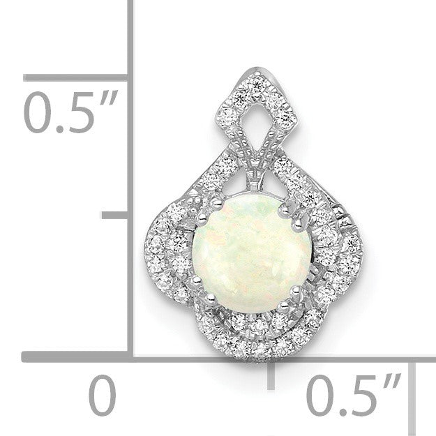 14k White Gold Polished Oval Opal and Diamond Vintage Chain Slide