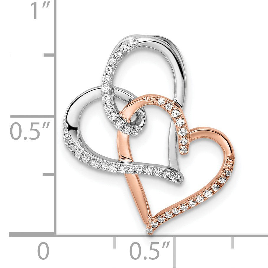 14k Two-tone White and Rose Entwined Double Heart Diamond Chain Slide