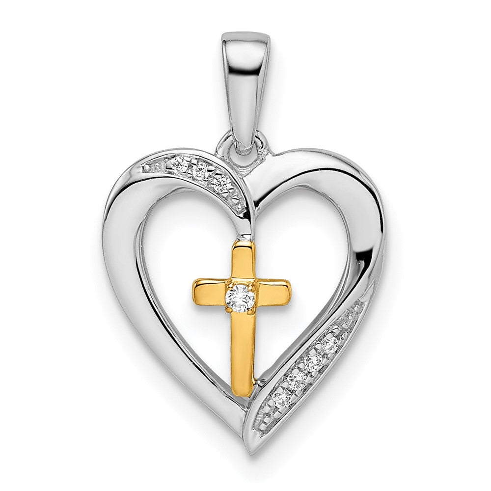 14k Two-tone Heart with Cross Diamond Pendant