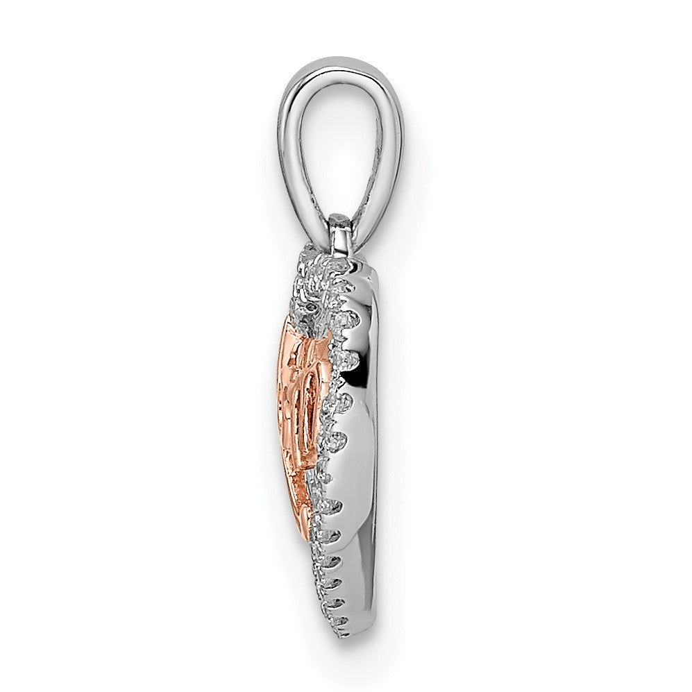 14k Two-tone White and Rose Diamond MOM Script Heart Pendant