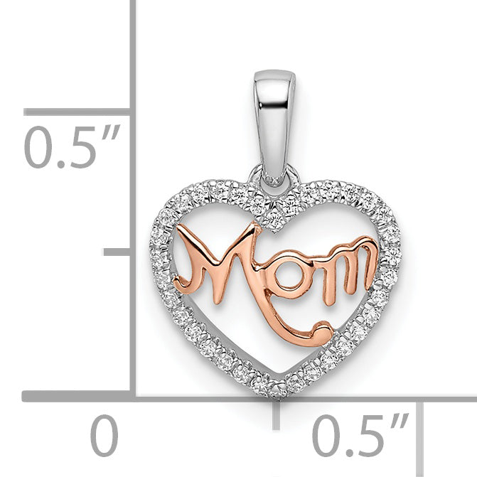 14k Two-tone White and Rose Diamond MOM Script Heart Pendant