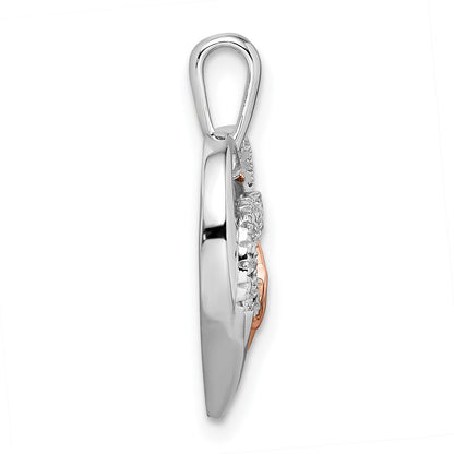 14k Two-tone White and Rose Heartbeat Diamond Heart Pendant