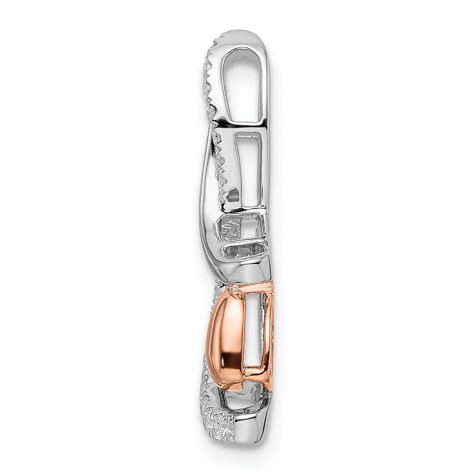 14k Two-tone White and Rose Heart 1/6 carat Diamond Chain Slide