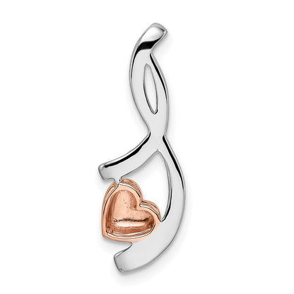 14k Two-tone White and Rose Heart 1/6 carat Diamond Chain Slide