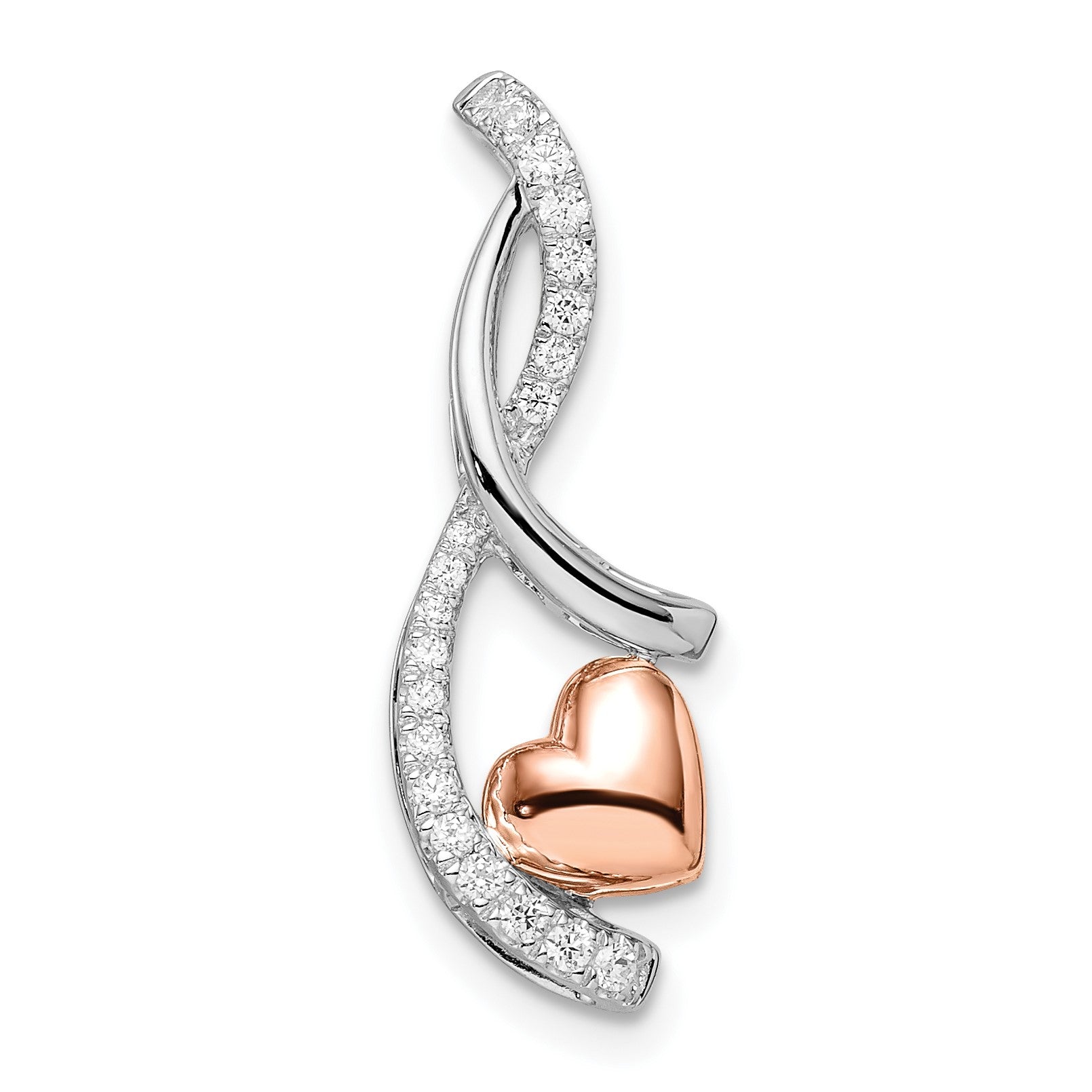 14k Two-tone White and Rose Heart 1/6 carat Diamond Chain Slide