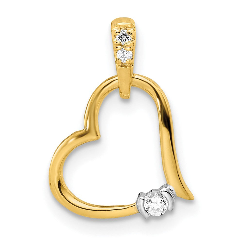 14k Two-tone Polished Heart Diamond Pendant