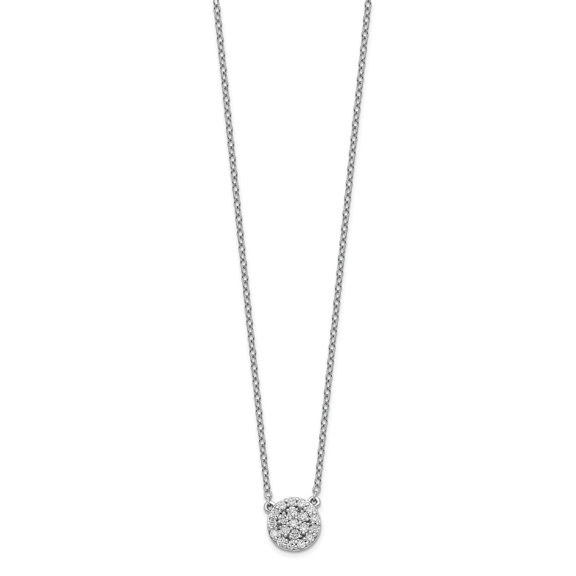 14k White Gold 1/5 carat Diamond Halo Cluster 18 inch Necklace