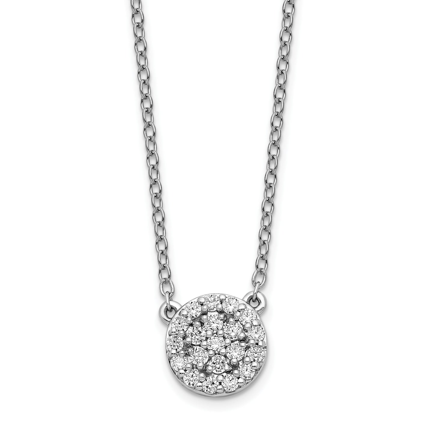 14k White Gold 1/5 carat Diamond Halo Cluster 18 inch Necklace