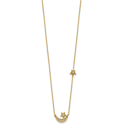 14k Polished 1/5 carat Diamond Moon and Stars 18 inch Necklace