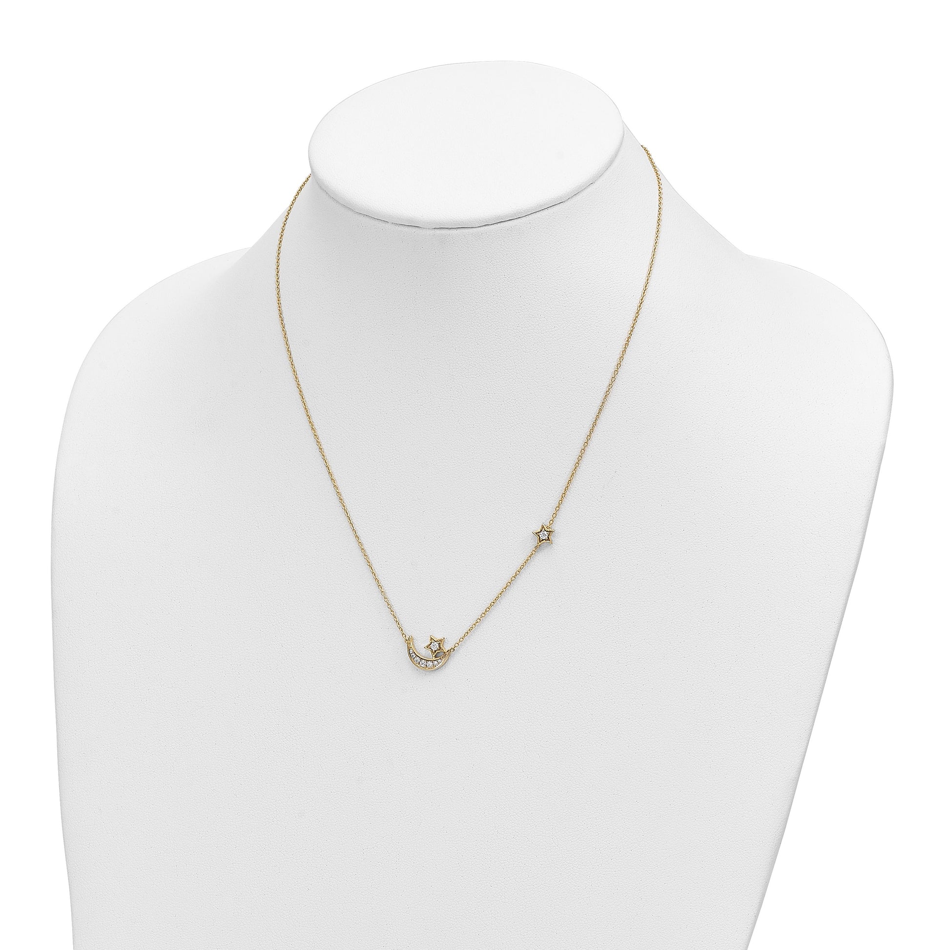 14k Polished 1/5 carat Diamond Moon and Stars 18 inch Necklace