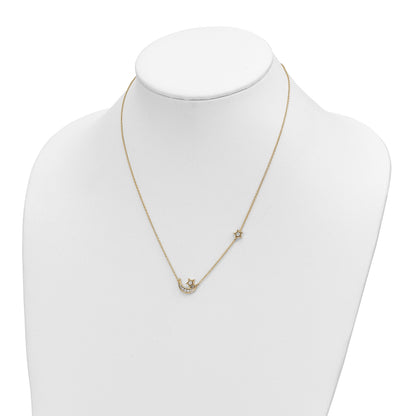 14k Polished 1/5 carat Diamond Moon and Stars 18 inch Necklace