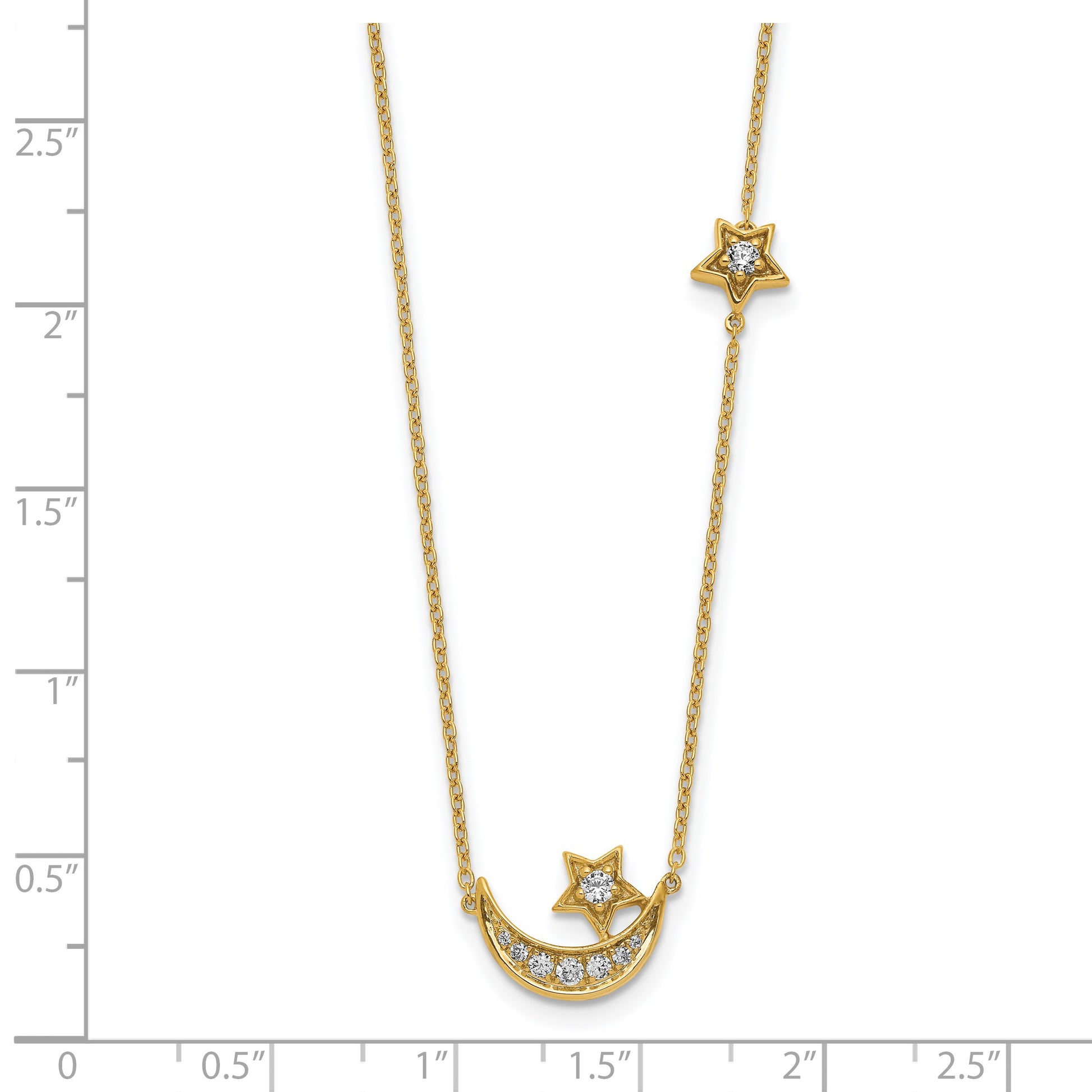 14k Polished 1/5 carat Diamond Moon and Stars 18 inch Necklace