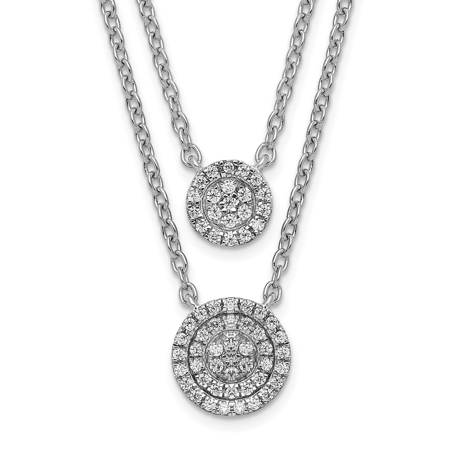 14k White Gold 1/5 carat Diamond Circles Double Strand 18 inch Necklace