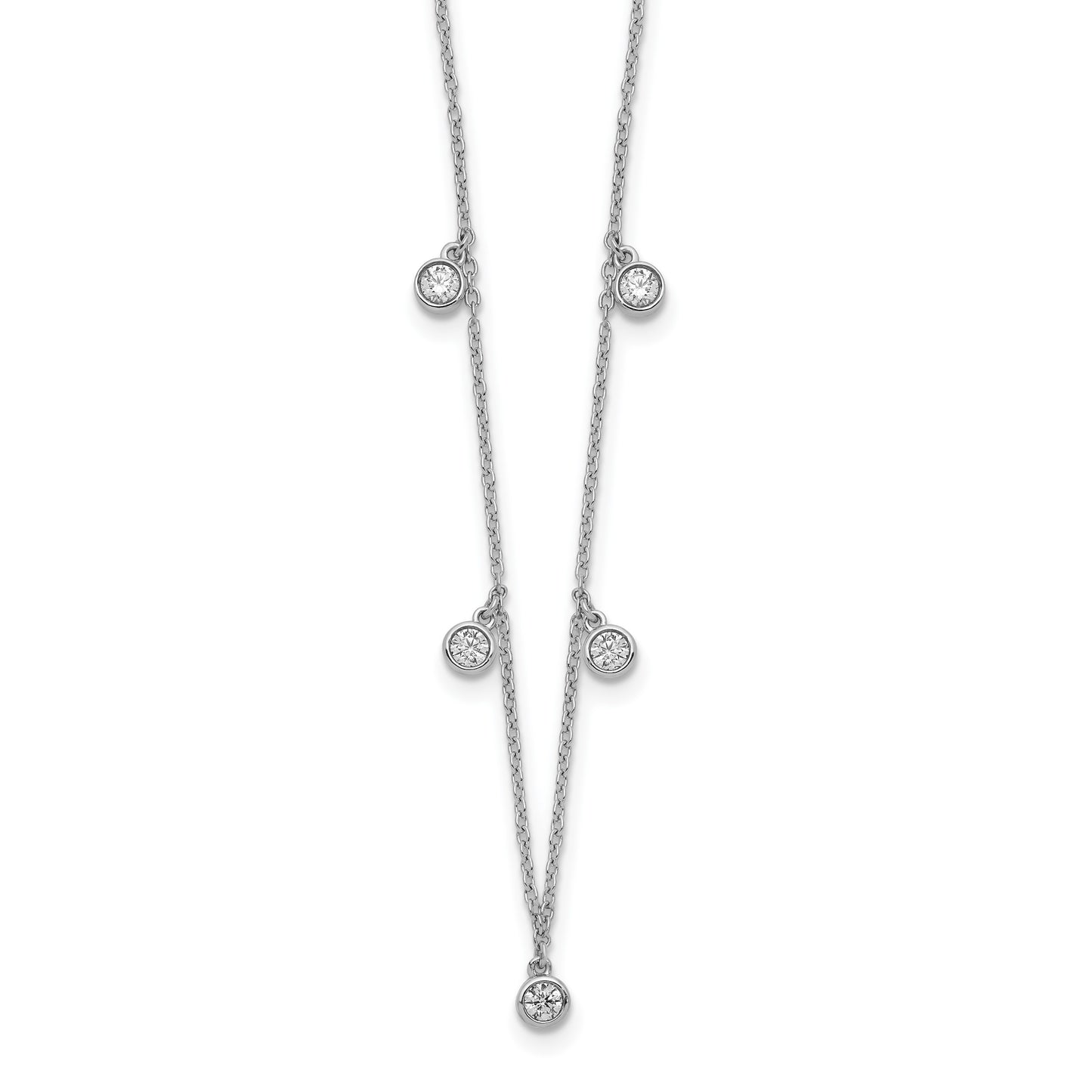 14k White Gold 3/8 carat Diamond Bezel-set Dangles 5-station 18 inch Necklace