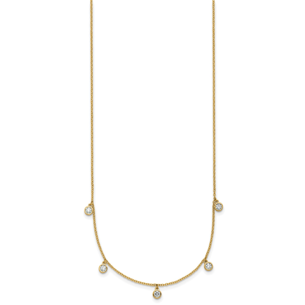 14k Polished 3/8 carat Diamond Bezel-set Dangles 5-station 18 inch Necklace